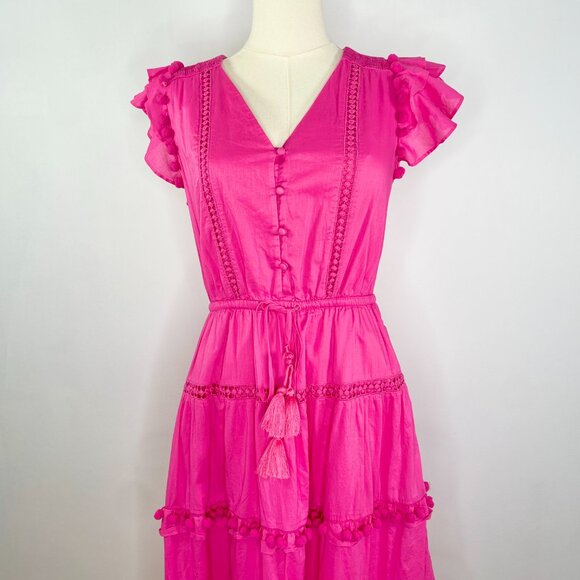 J Crew - Pink Boho Flamenco Pom-Pom Maxi Dress - Picture 6 of 7